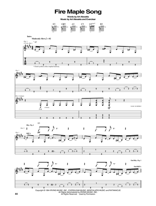 Fire Maple Song - Everclear (Guitar Tab)