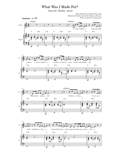 What Was I Made For? – Billie Eilish [Vocal Score]