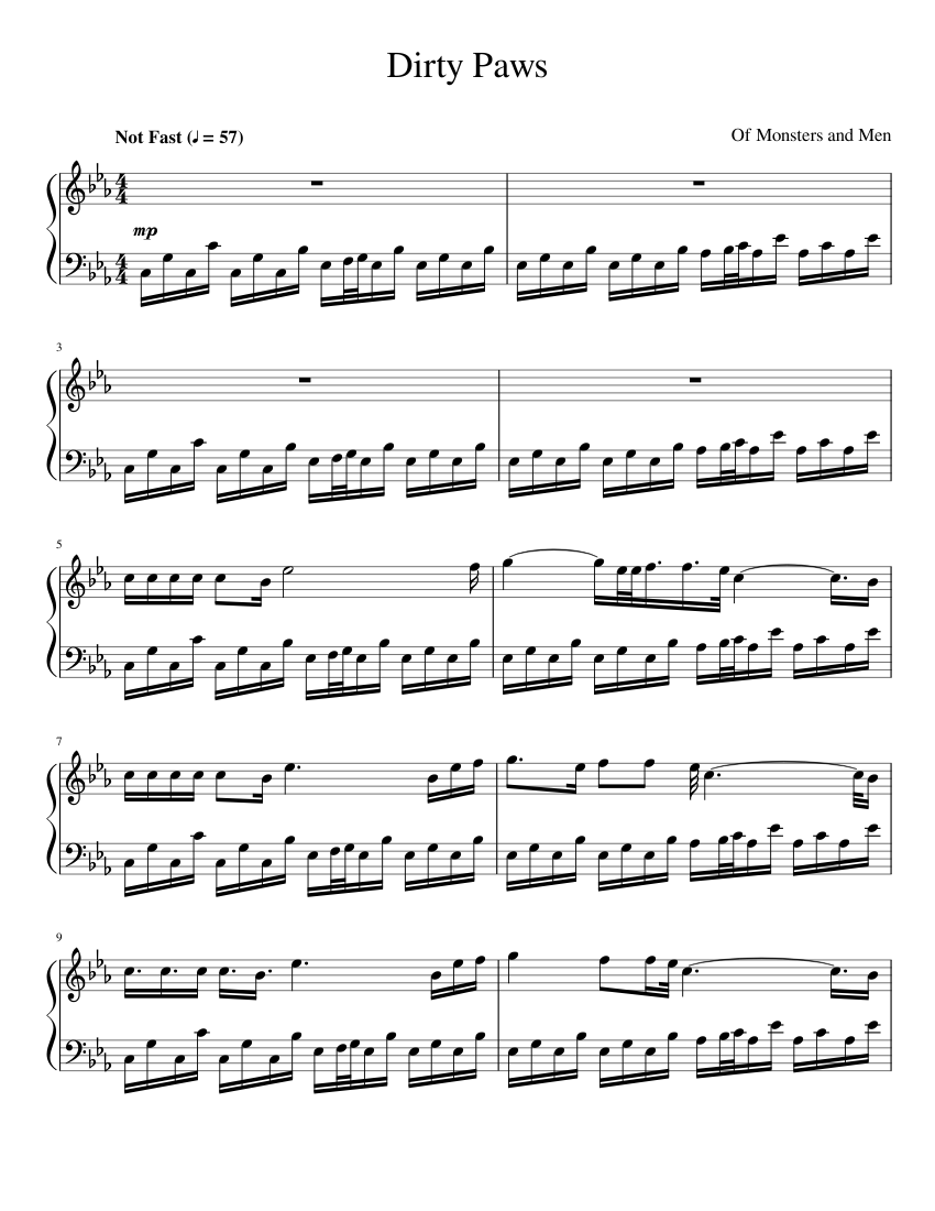 Dirty Paws--Of Monsters and Men Sheet Music for Piano (Solo) | MuseScore.com