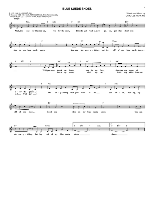 Blue Suede Shoes - Elvis Presley (Lead Sheet - Fake Book)