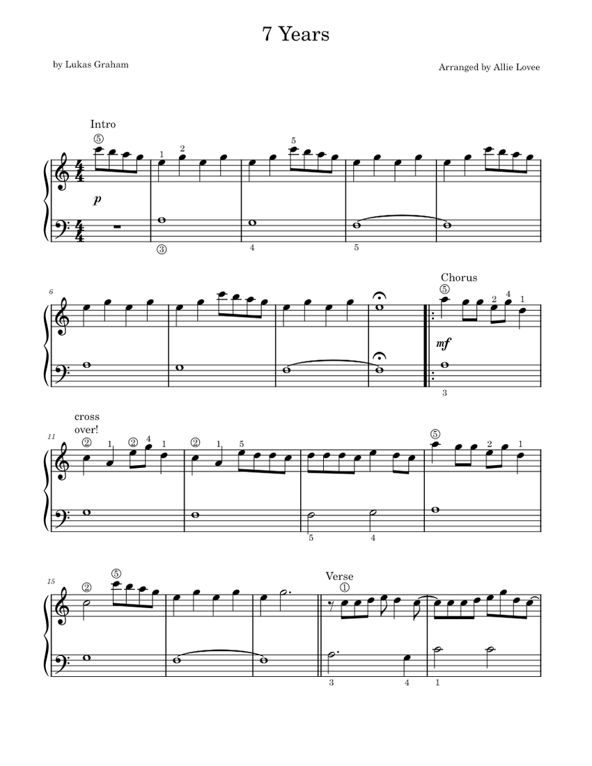 7 Years - Lukas Graham Sheet Music for Piano (Solo) easy | MuseScore.com