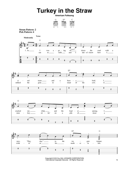 Turkey In The Straw - American Folk Song, American Folksong (Easy Guitar with TAB)