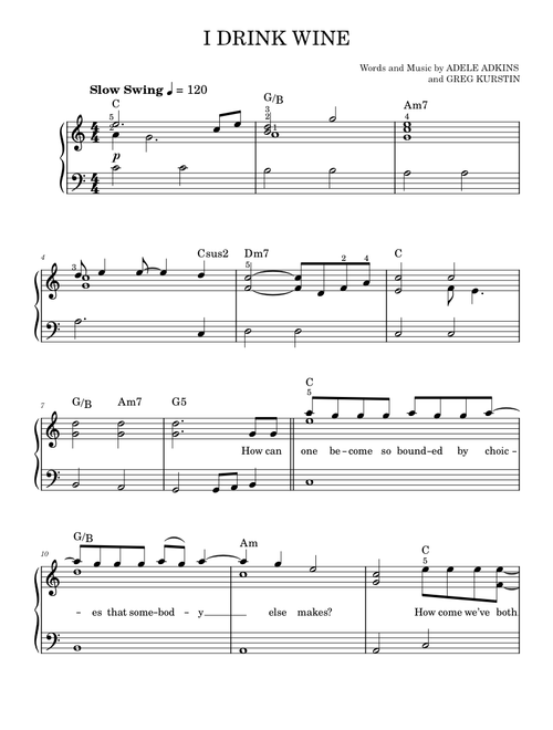 I Drink Wine - Adele (Easy Piano)