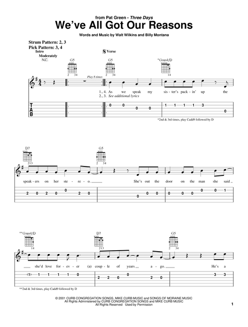 We've All Got Our Reasons - Pat Green (Easy Guitar with TAB)