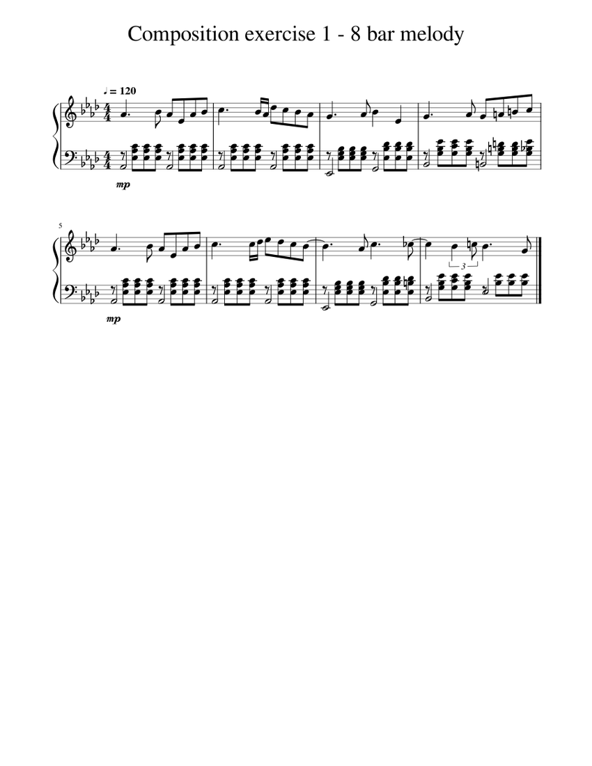 Composition exercise 1 - 8 bar melody Sheet Music for Piano (Solo) easy ...