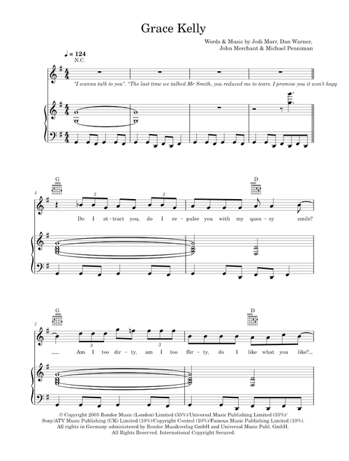 Grace kelly - Mika (Piano-Vocal-Guitar (Piano Accompaniment))
