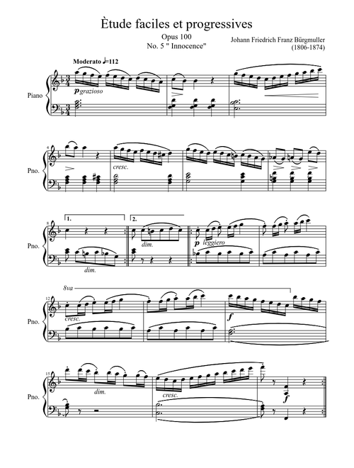 Ètude faciles et progressives Opus 100 No. 5 "Innocence"