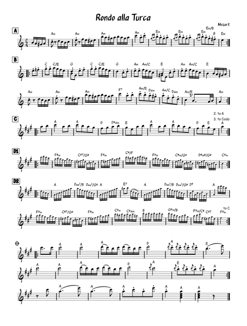 Mozart - Rondo alla Turca - One Pager with Chords