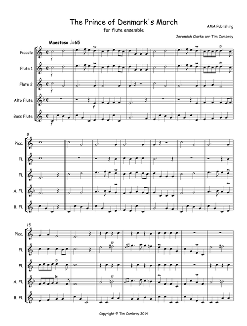 The Prince of Denmark's March - for flute ensemble (Arr. Tim Cambray) - J Clarke (Woodwind Ensemble)