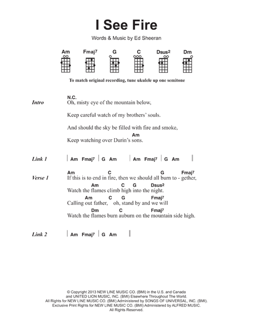 I See Fire (from The Hobbit) - Ed Sheeran (Ukulele Chords-Lyrics)