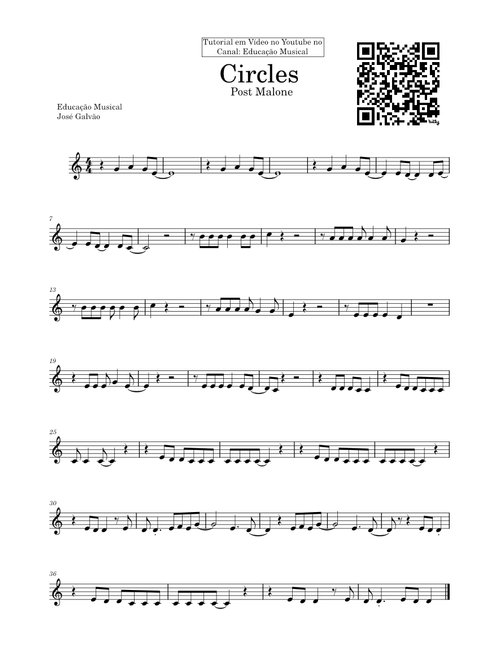 Circles – Post Malone - Partitura Flauta - Educação Musical - José Galvão
