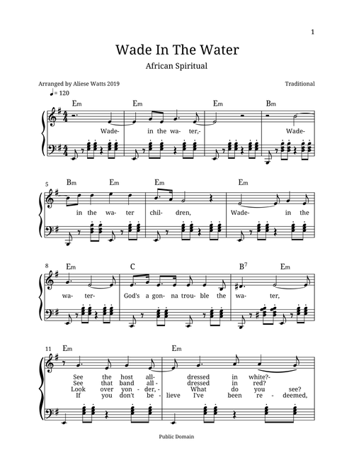 Wade in The Water (African Spiritual) (Arr. Aliese Watts) - Traditional (Piano-Vocal-Guitar)