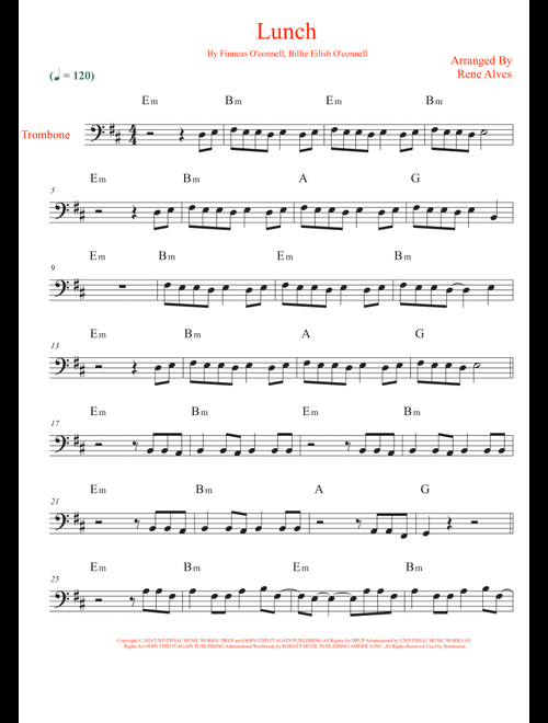 Lunch (Arr. Rene Alves) - Billie Eilish (Trombone Solo)