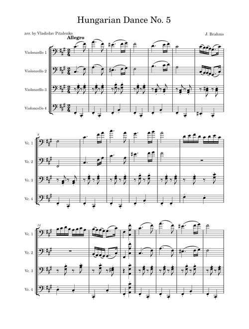 Hungarian Dance No. 5 – Johannes Brahms (4 cellos)