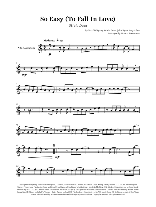 So Easy (To Fall In Love) (Arr. Glauco Fernandes) - Olivia Dean (Alto Sax Solo)