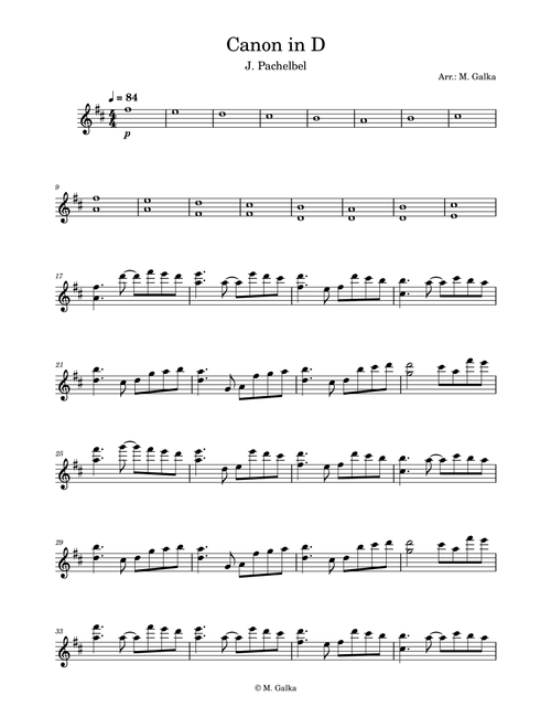Canon in D (Arr. M. Galka) - J Pachelbel (Violin Solo)