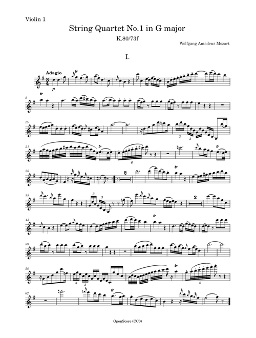 Mozart, Wolfgang Amadeus - String Quartet No.1 in G major, K.80