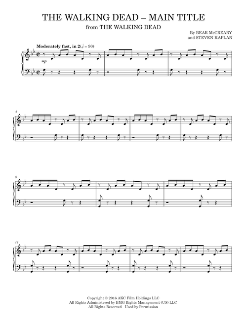The Walking Dead - Main Title - Battlestar Galactica TV Series, Bear McCreary (Piano Solo)
