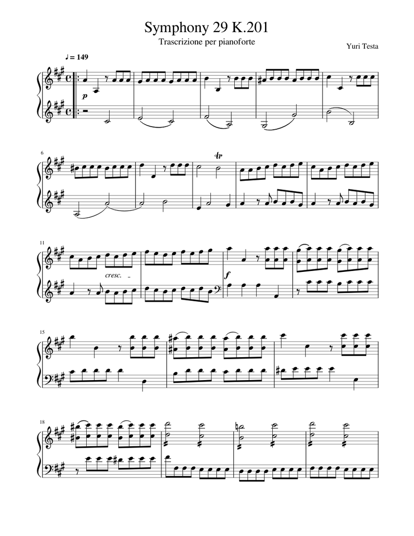 Symphony 29 K.201 (piano) Sheet Music for Piano (Solo) | MuseScore.com