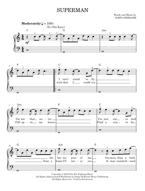 Superman its not easy - Five for Fighting (Easy Piano)