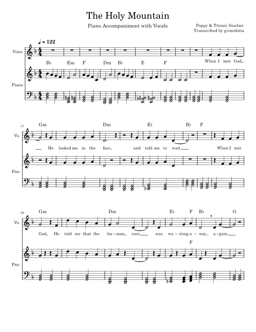 The Holy Mountain Poppy Sheet music for Piano Vocals Piano Voice Musescore