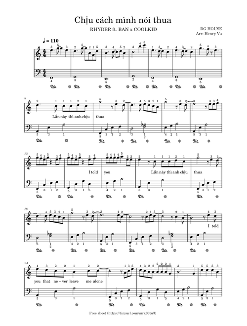 Chịu cách mình nói thua - Sheet x fingering