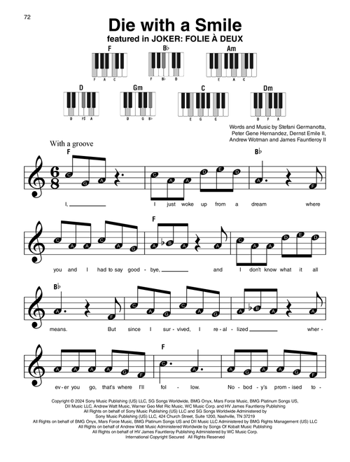 Die With A Smile - Bruno Mars & Lady Gaga (Super Easy Piano)