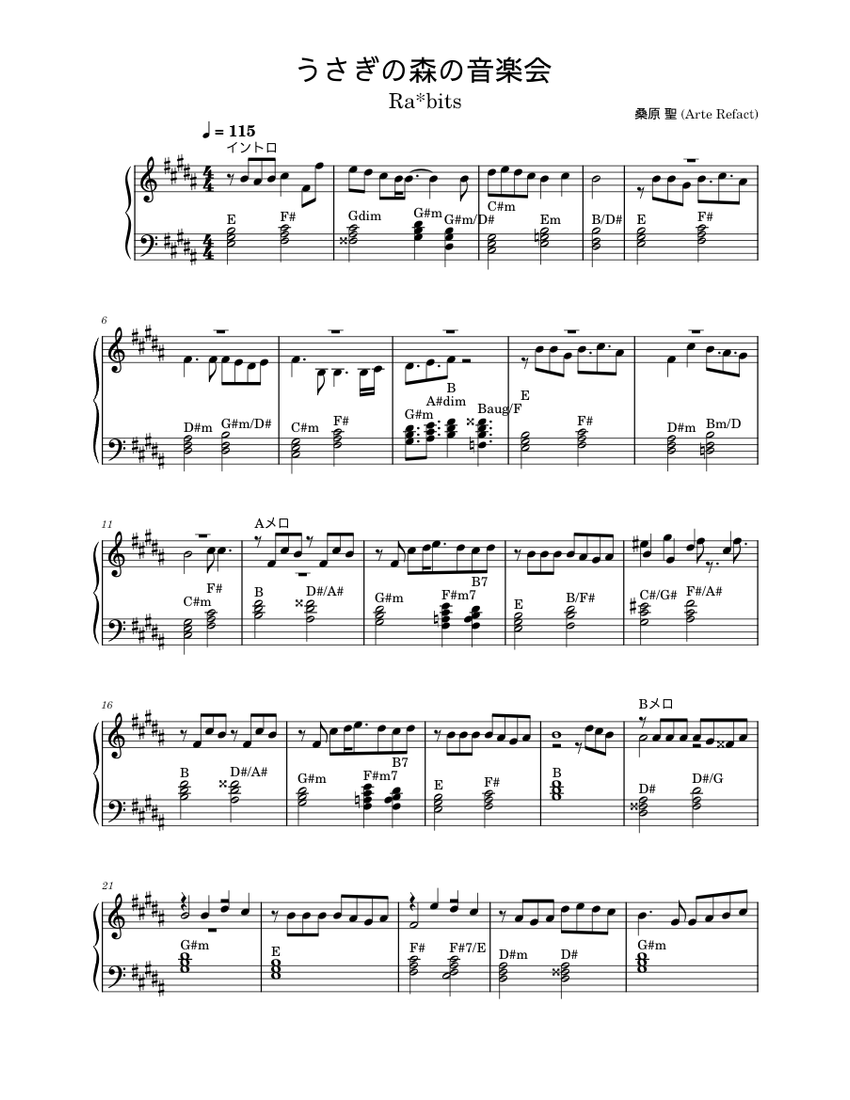 うさぎの森の音楽会 – Ra*bits Sheet Music for Piano (Solo) Easy