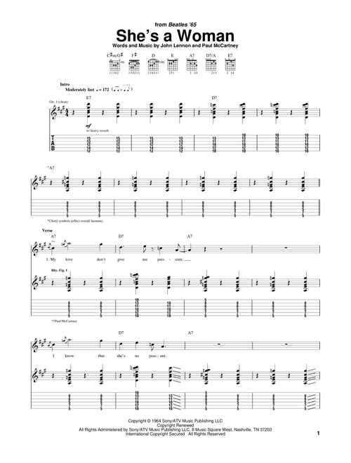 She's A Woman - The Beatles (Guitar Tab)