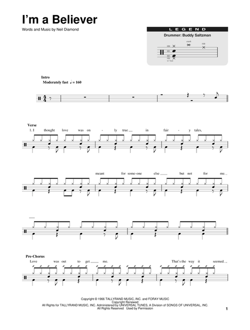 I'm A Believer - The Monkees, Smash Mouth (Drum Transcription)
