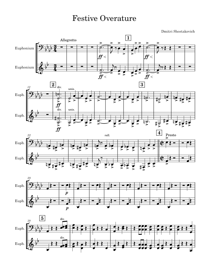 Festive Overture – Dmitri Shostakovich Sheet Music for Euphonium