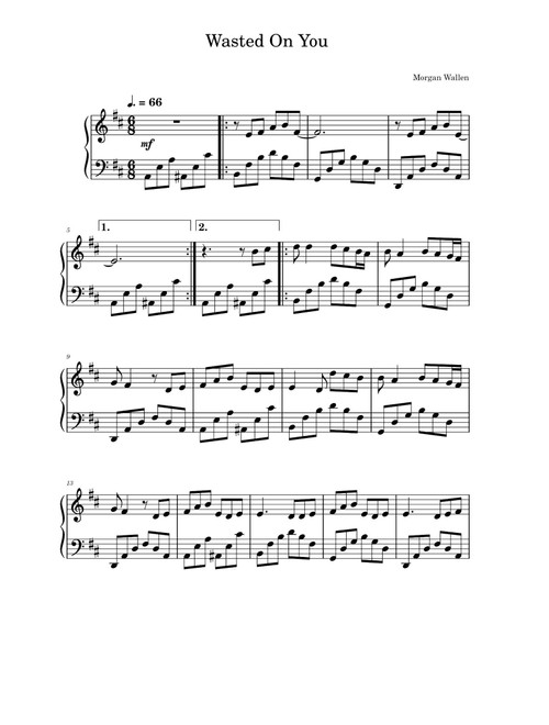 Wasted On You (Arr. Morgan Wallen) (Piano Solo)