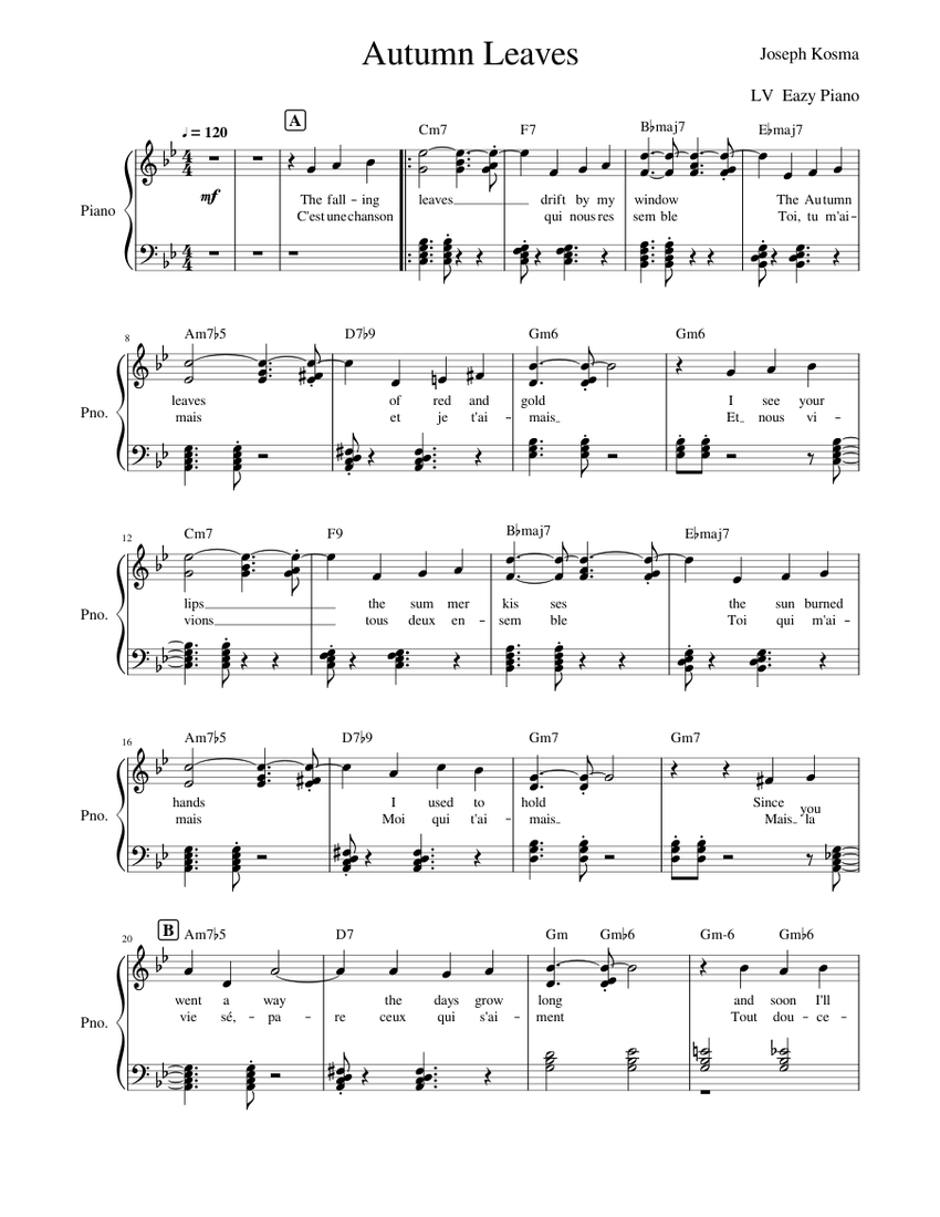 J-01 - Autumn_Leaves - Piano Cover (Swing) Gm Sheet Music with
