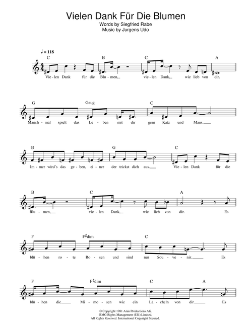 Vielen Dank Fur Die Blumen - Udo Jurgens (Lead Sheet - Fake Book)