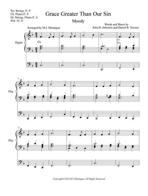 GRACE GREATER THAN OUR SIN (Arr. M.J. Montague) - Julia H. Johnston and Daniel B. Towner (Organ)
