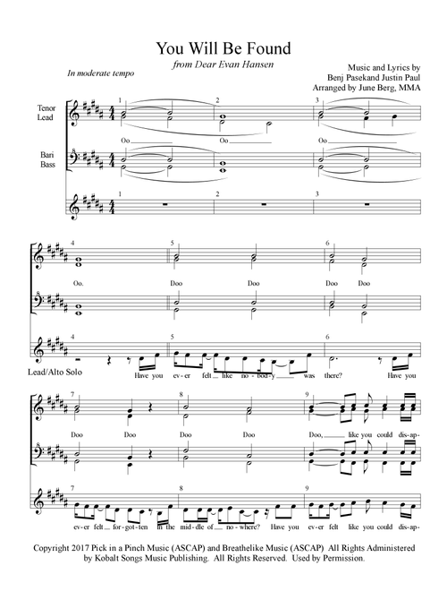 You Will Be Found (Arr. June Berg, MMA) - Benj Pasek, Justin Paul (Choral, SSAA)