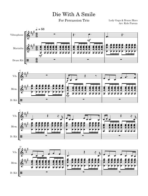 Die With A Smile – Bruno Mars And Lady Gaga (Percussion Arr.)