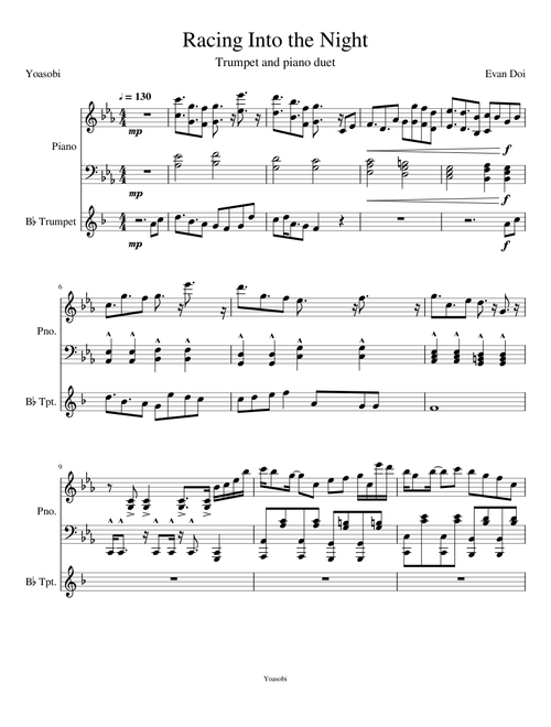 Racing Into the Night - piano trumpet duet