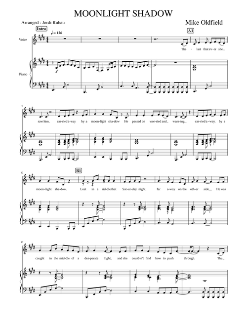Moonlight shadow-Mike Olfield- Piano&Vocal