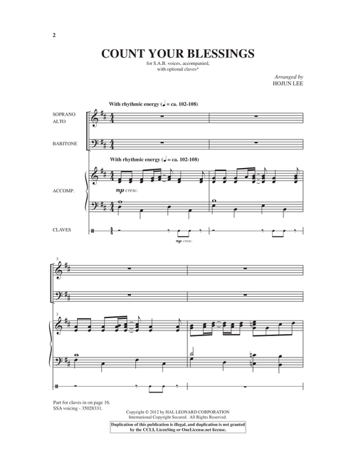 Count Your Blessings (Arr. Hojun Lee) - Edwin O Excell, Johnson Oatman Jr (Choral, SAB)
