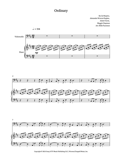 Ordinary (Arr. Billie Feynman) - Alex Warren (Cello and Piano)