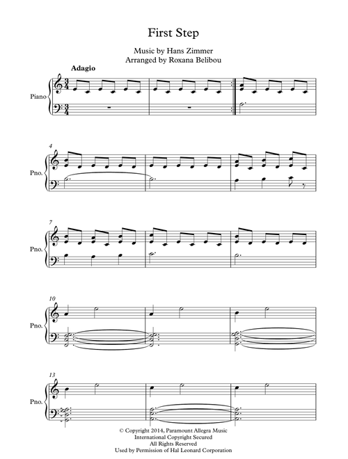 First Step from the Paramount Pictures film INTERSTELLAR (Arr. Roxana Belibou) - Hans Zimmer, Alex Gibson, Ryan Rubin (Piano Solo)