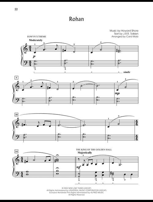 Rohan (from The Lord Of The Rings: The Two Towers) (arr. Carol Matz) - Howard Shore (Big Note Piano)