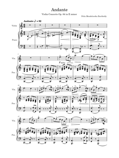 Andante 2nd Movement from Violin Concerto Op. 64