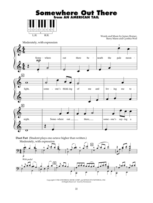 Somewhere Out There (from An American Tail) - Linda Ronstadt & James Ingram (5-Finger Piano)