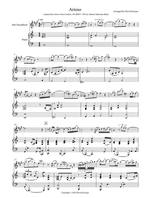 Arioso (alto sax & piano) (Arr. David Kocijan) - J. S. Bach (Alto Sax and Piano)