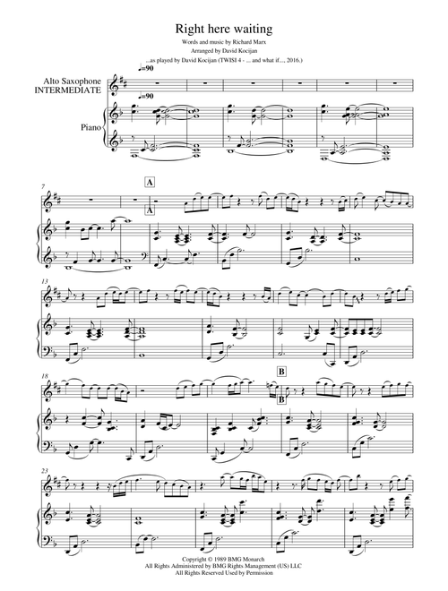 Right Here Waiting (Arr. David Kocijan) - Richard Marx (Alto Sax and Piano)