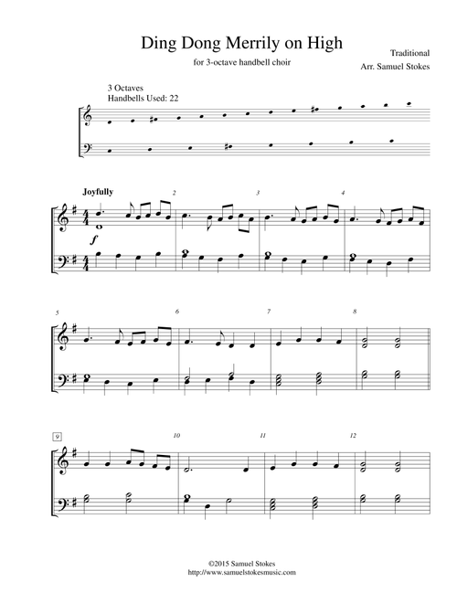 Ding Dong Merrily on High - for 3-octave handbell choir (Arr. Samuel Stokes) - Traditional (Handbell)