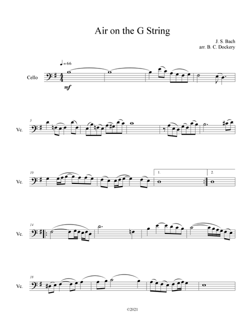 Air on the G String (Cello Solo) (Arr. B. C. Dockery) - J S Bach (Cello Solo)