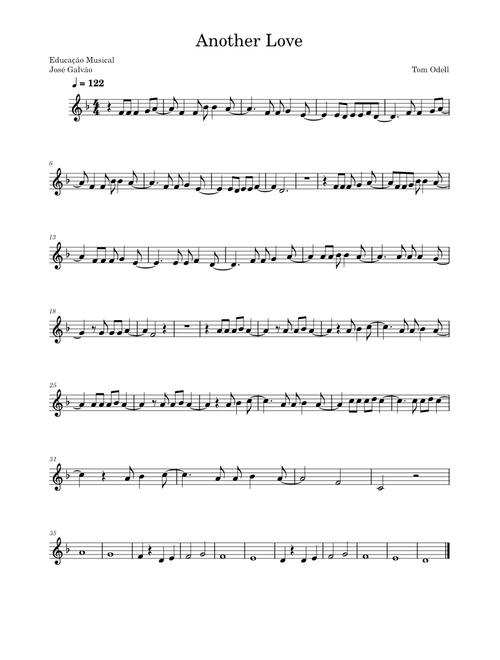 Another love – Tom Odell - Partitura - Flauta - Educação Musical José Galvão